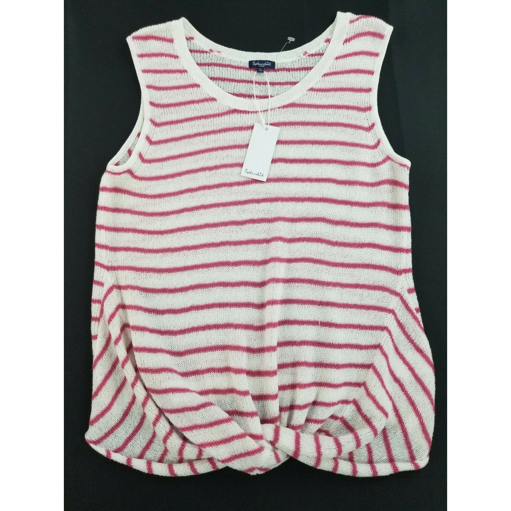 Splendid Women Striped Twist Front Knit Blouse White Red RS0331X Size L